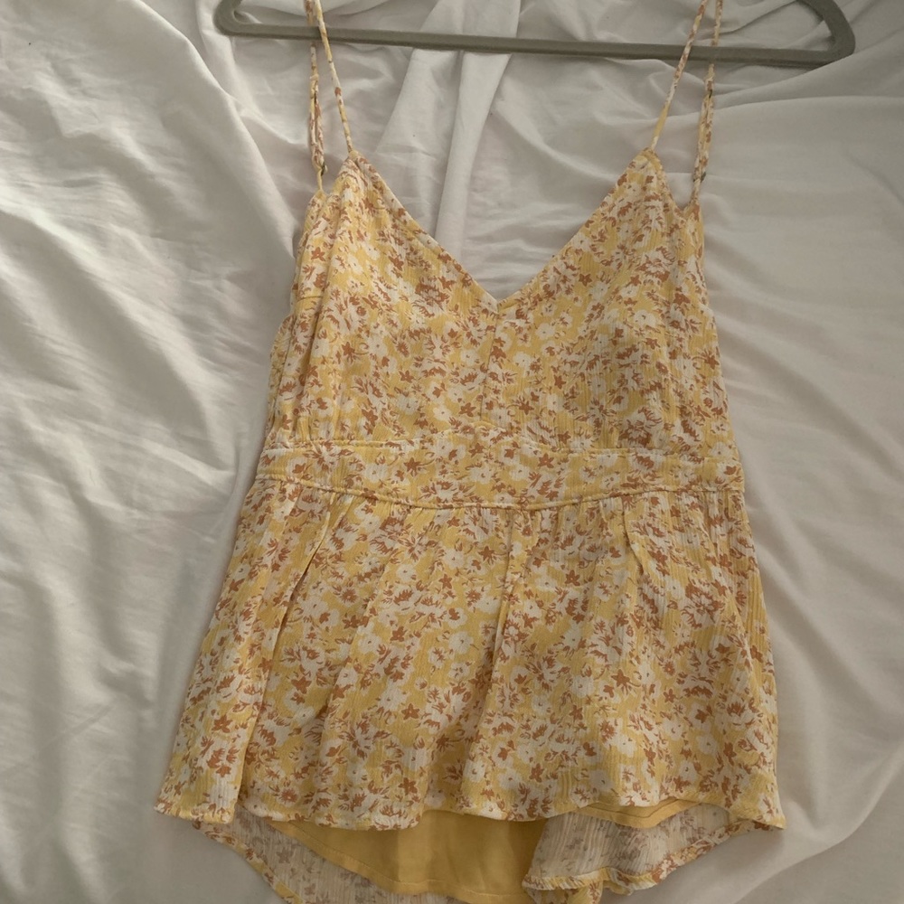 Brand new yellow spaghetti strap shirt with flower print